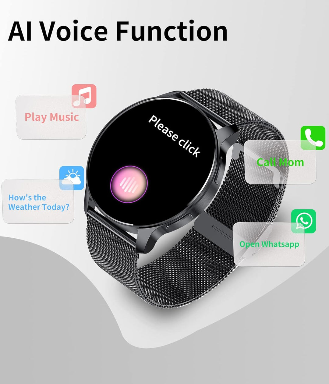 Smartwatch, 1,32" HD-Bildschirm Fitnessuhr für Männer Frauen mit Anrufwahl Textbenachrichtigung Schr