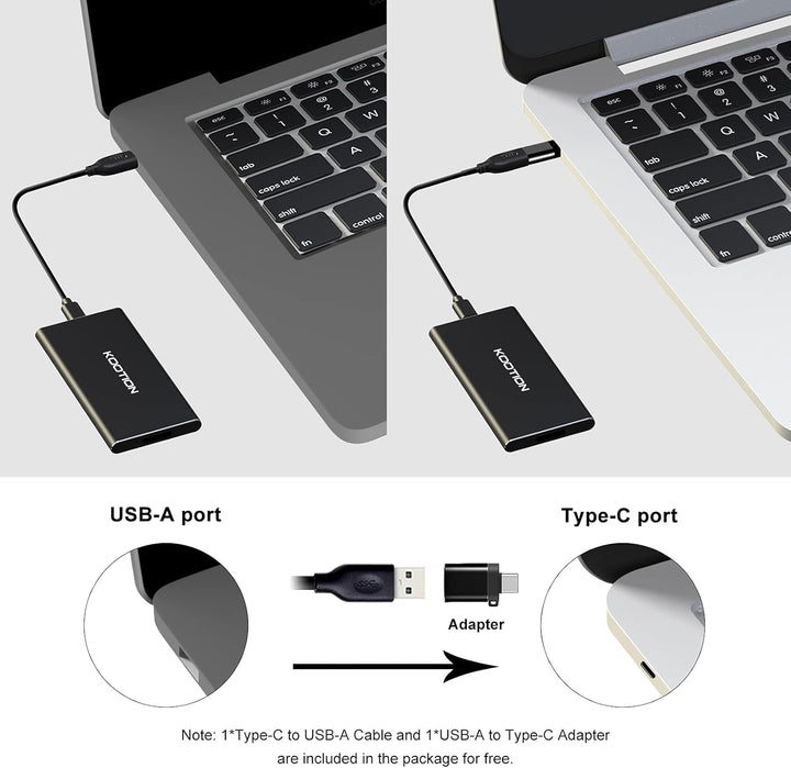KOOTION Externe Portable SSD 250GB USB 3.1 Typ-C Schnell Solid State Drive Disk High Speed bis zu 55