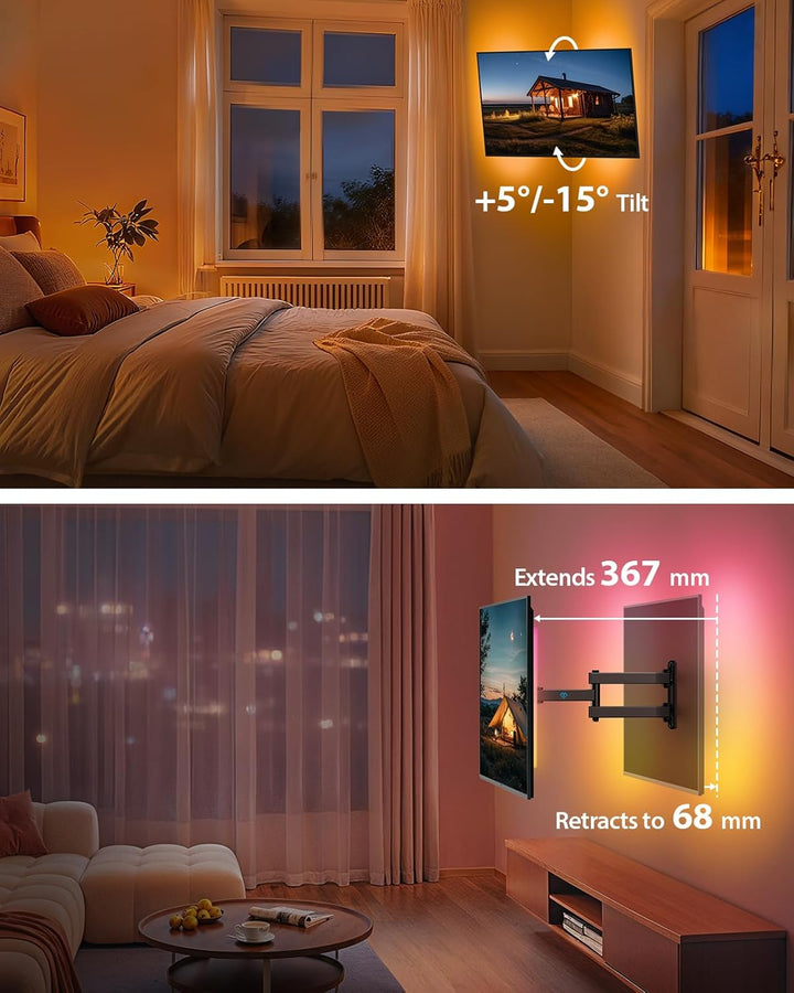 PERLESMITH Voll-bewegliche TV Wandhalterung mit LED-Licht für Echo Show 21/15, 12"-42" TVs, 20kg, VE