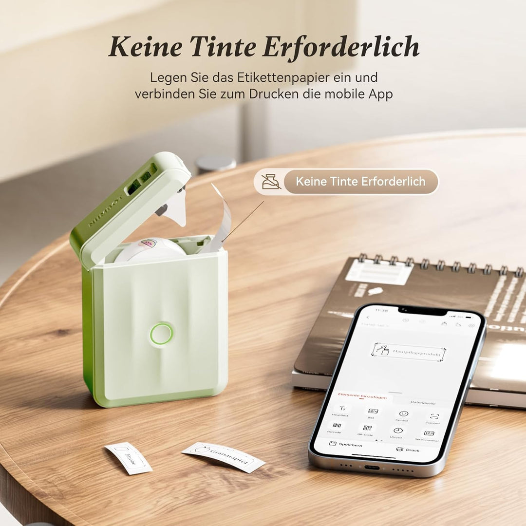 NIIMBOT Namensaufkleber Etikettendrucker, D110 Bluetooth Etikettiergerät, mit wasserdichte Etiketten