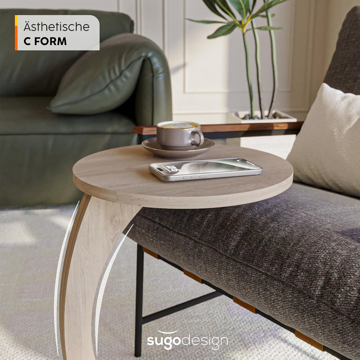 sugodesign Couchtisch mit Rollen, Kleiner Beistelltisch C Form, Beistelltisch Couch, stylischer Sofa