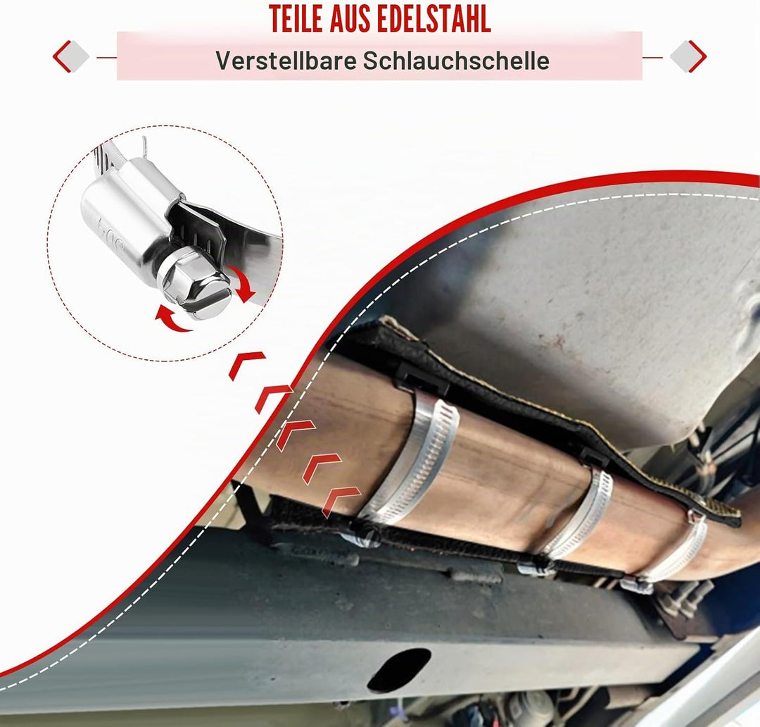 Hitzeschutzband Auspuff, Hitzeschutzmatte 30 x 15 cm Titanium Auspuffband Hitzeschild, mit Schlauchk