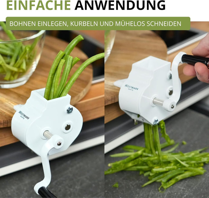 Westmark Bohnen-Langschneider mit grosser Schneidöffnung und Schraubzwinge zur Tischmontage, Rostfre