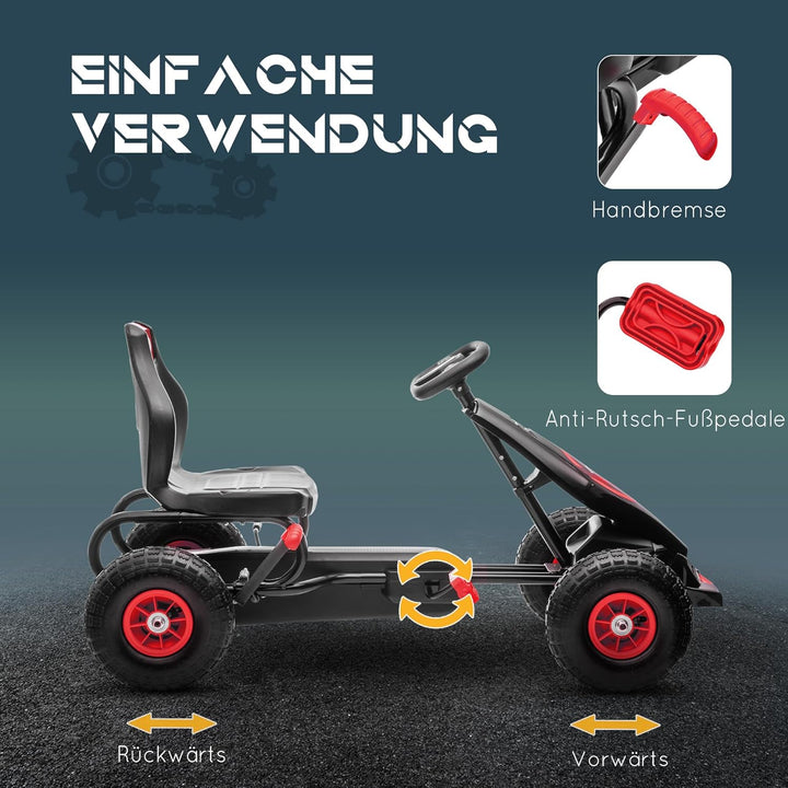 HOMCOM Gokart, Kinderfahrzeug mit 3-stufigen verstellbarem Sitz, Tretfahrzeug mit Gummireifen, Pedal