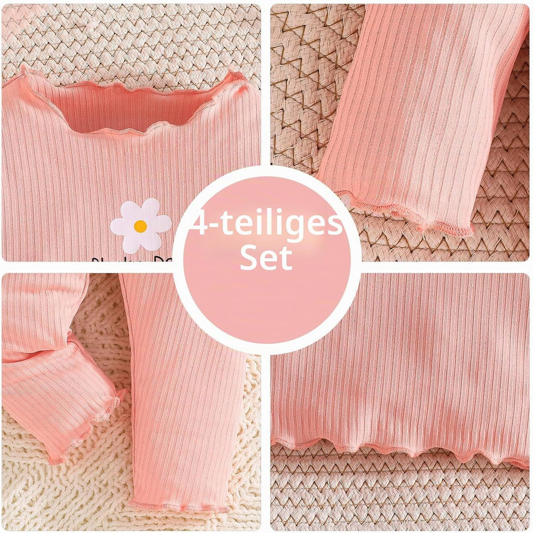 Kleinkind Baby Mädchen kleidung Set Rüschen Gerippte Kurzarm/Langarm T-Shirt Tops + Shorts Hosen 4Pc