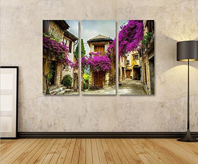 islandburner Bild Bilder auf Leinwand Dorf in der Provence Lavendel 3p XXL Poster Leinwandbild Wandb