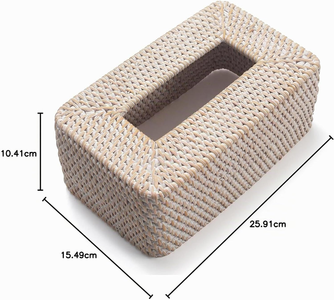 Kosmetiktücherbox aus Rattan, Geflochtener Tücherbox Halter Rechteckig, Gewebter Gesichtstuchhalter,