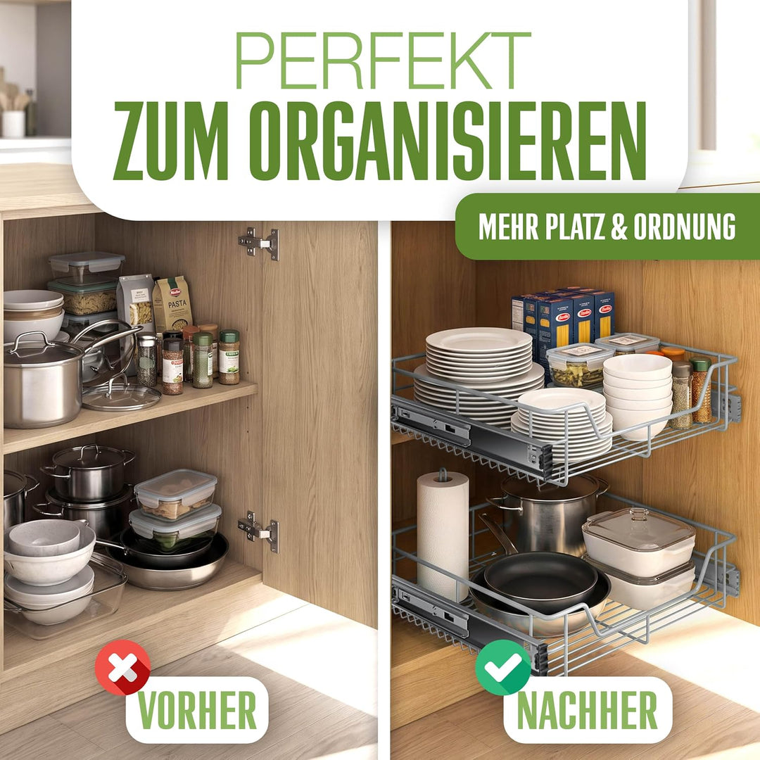KESSER® Teleskopschublade 50 cm ✓ Küchenschublade ✓ Küchenschrank ✓ Korbauszug ✓ Schrankauszug ✓ Vol