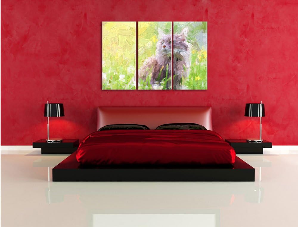 Pixxprint Katze in der Wildnis Kunst als Leinwandbild 3 teilig/Grösse: 3 Teilig (120x80) / Wandbild/