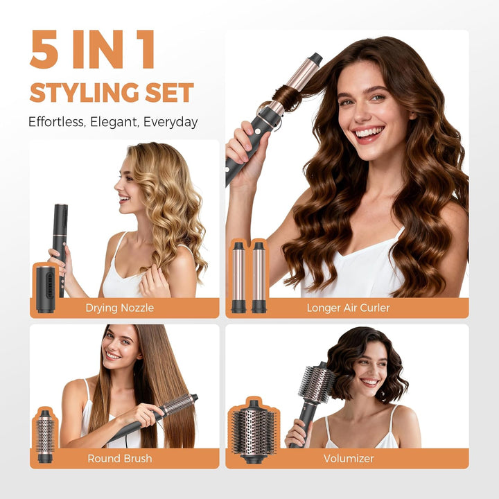 OKWRAP Haarstyler Hair Styler Set 110000U/Min Hairstyler 5 in 1, Multistyler 1300W Mit Föhn mit Rund