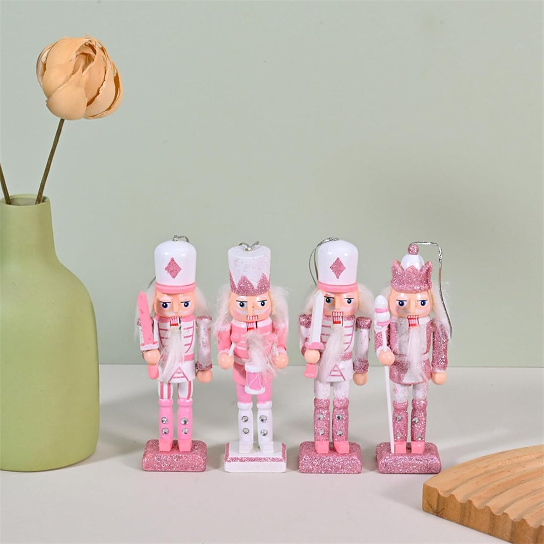 Nussknacker Weihnachtsdekoration,Festliche rosa Weihnachtsdekoration für e 4 Stücke,Holz Deko Figure