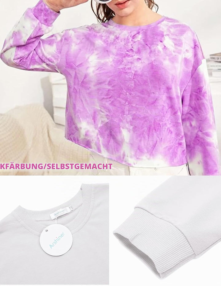 Arshiner Mädchen 5–12 Jahre Langarmshirt Crop Tops Kinder Baumwolle Pullover Sweatshirts mit Rundhal