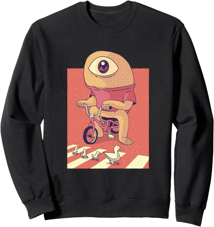 Zyklop mit Fahrrad wartet auf Stockenten Enten Familie Sweatshirt