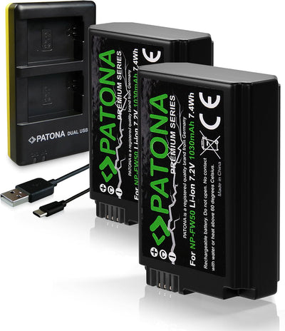 PATONA Premium NP-FW50 2X (1030mAh) - mit USB Dual Ladegerät 1964 - ZV-E10 - DSC RX10 - Alpha 6100 6