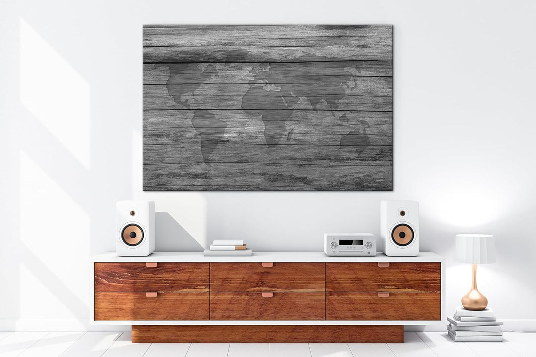 deyoli ganze Weltkarte Effekt: Schwarz/Weiss Format: 100x70 als Leinwandbild, Motiv fertig gerahmt a