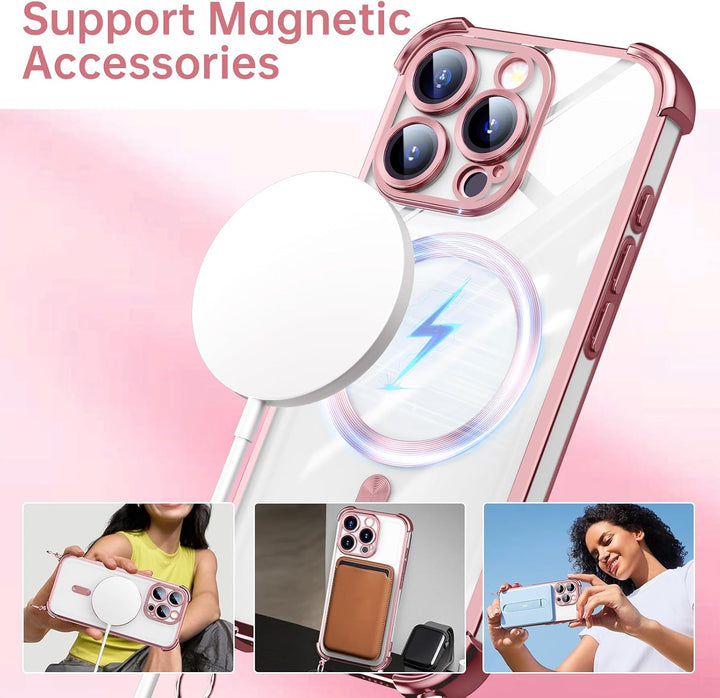 GOODVISH Handykette für iPhone 16 Pro Hülle mit Band Magnetisch, Rosé | mit 2 Stück Schutzfolie, mit