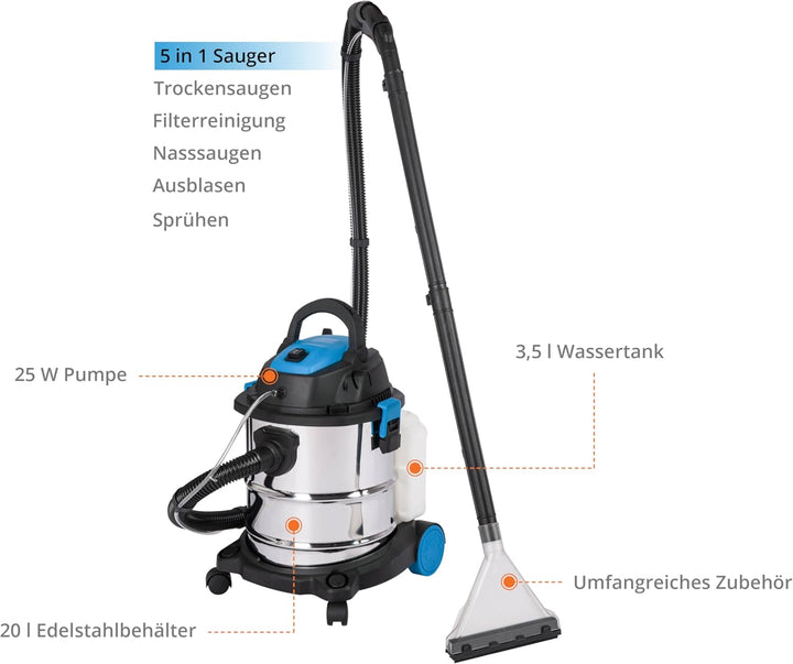 Güde Waschsauger GWS 1600-20 (1600 W, Nass- und Trockensaugen, Sprühen, Ausblasen, Filterreinigung,