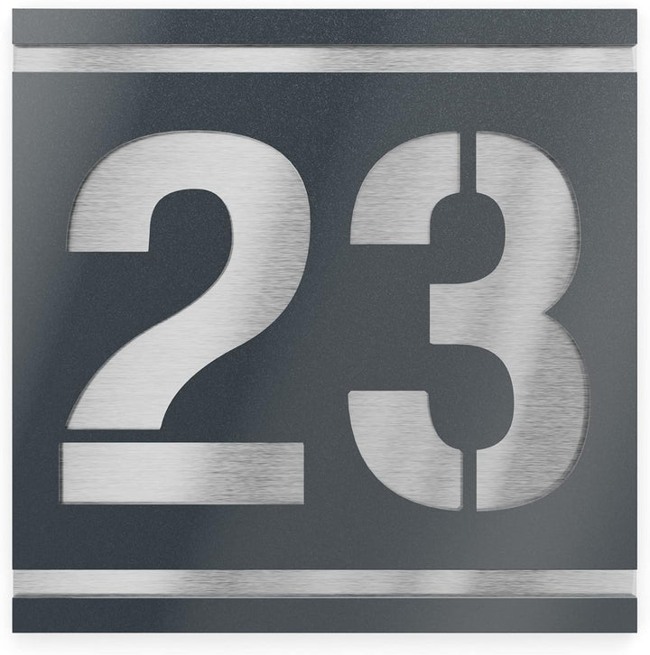 Graviers Design Hausnummernschild mit Gravur aus V2A Edelstahl 120x120mm - Anthrazit Metallic - Wett