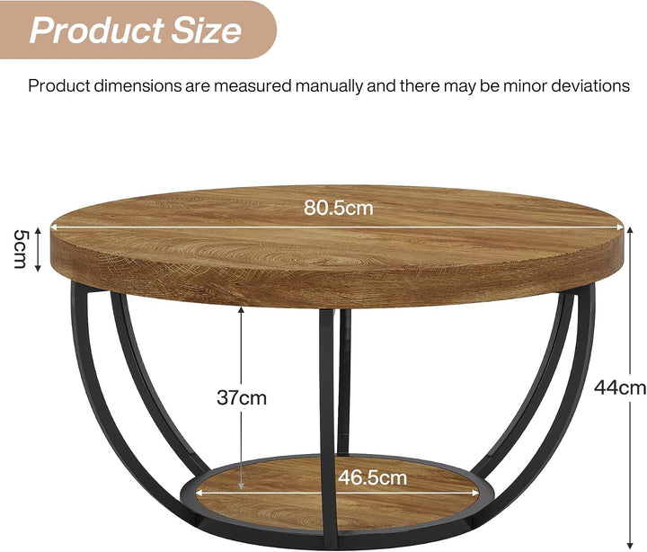 Tribesigns Runde Couchtisch, Industrial 2-Tier-Kreis Couchtisch mit Lagerung Regale, Moderne hölzern