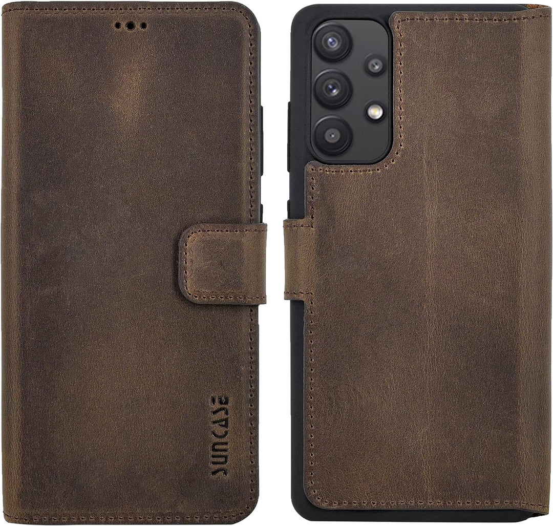 Suncase Book-Style Hülle kompatibel mit Samsung Galaxy A32 5G (Nicht für A32 4G) Leder Tasche (Slim-