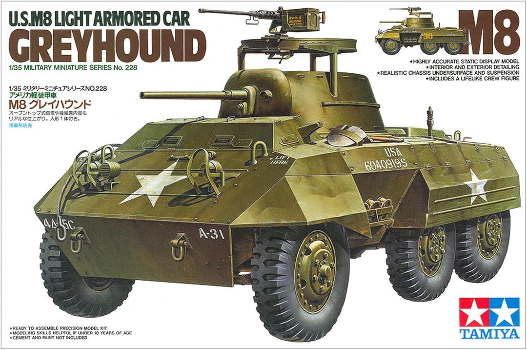 TAMIYA 35228 - 1:35 US SpähPz M8 Greyhound (1), Modellbau, Plastik Bausatz, Basteln, Hobby, Kleben,