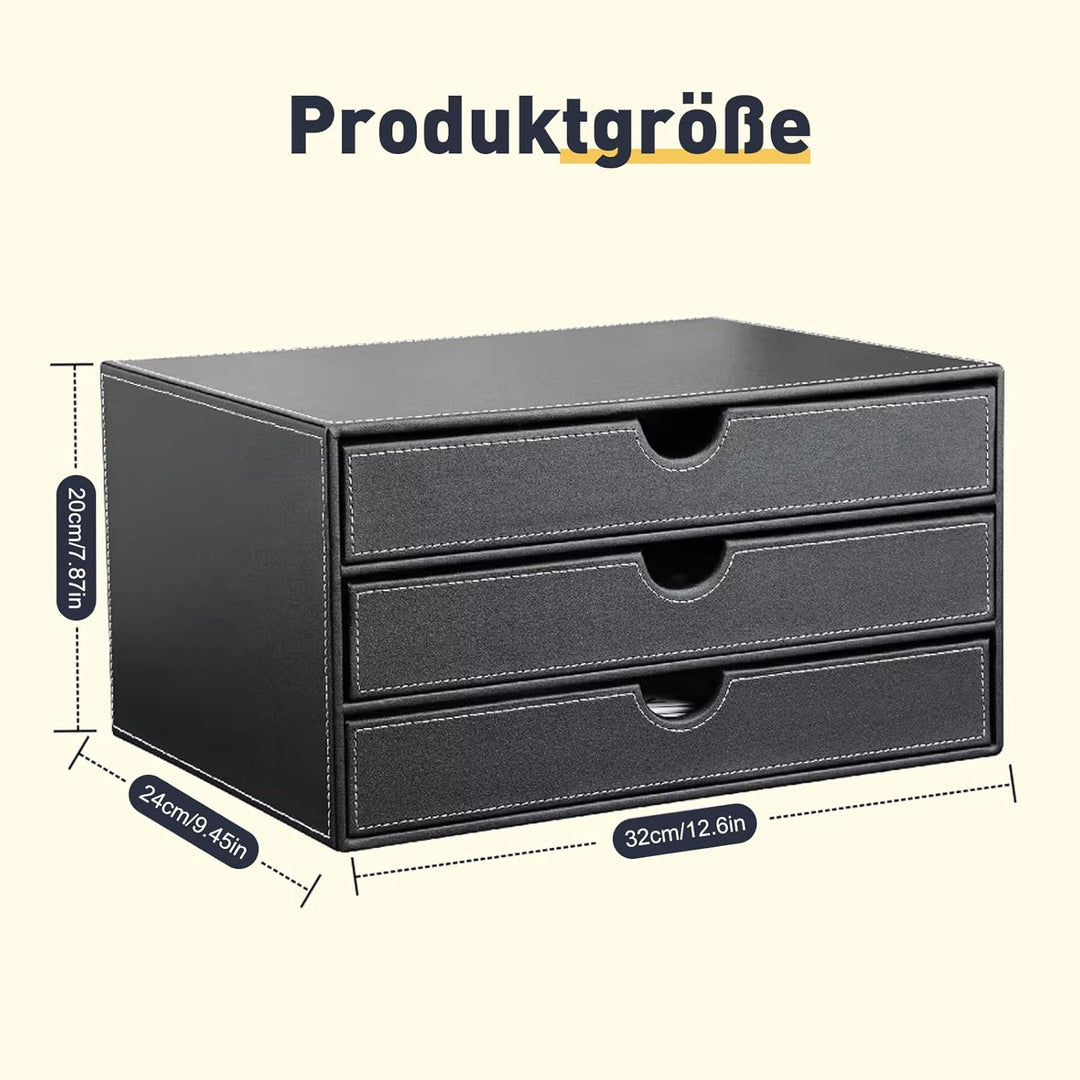 Desktop Leder Schreibtisch Schubladenbox mit 3 Schubladen a4,PU-Leder Schreibtisch organizer Box bür