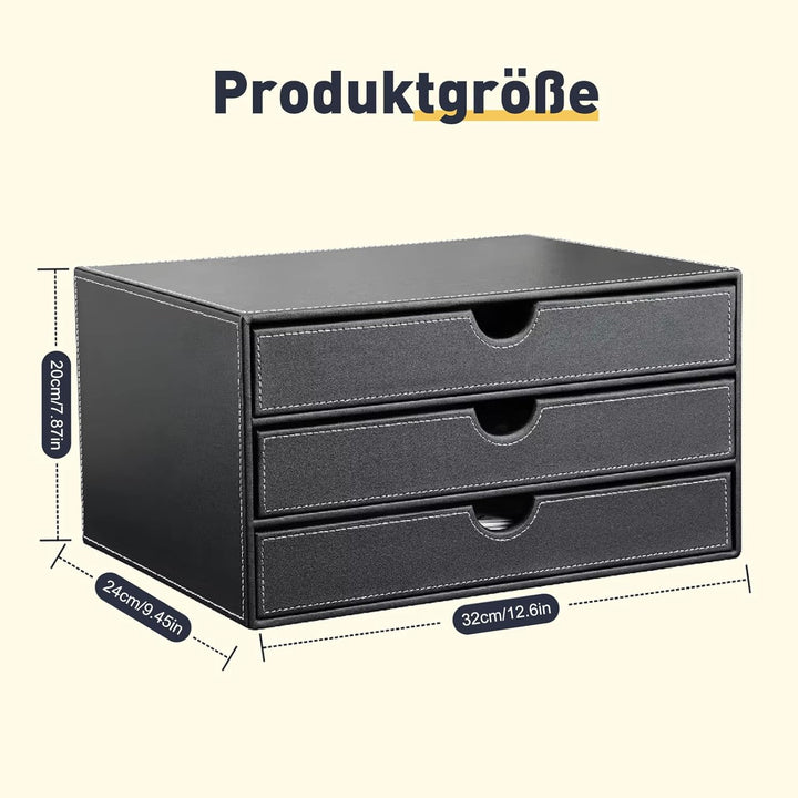 Desktop Leder Schreibtisch Schubladenbox mit 3 Schubladen a4,PU-Leder Schreibtisch organizer Box bür