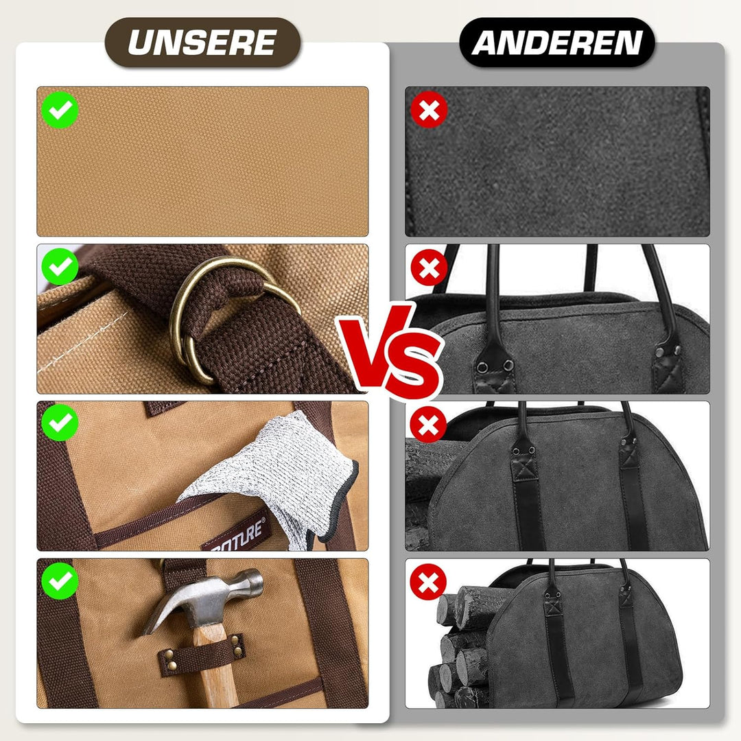 Goture Tragetasche für Holztragetasche aus gewachstem Canvas mit 1 Paar Handschuhen, wasserabweisend