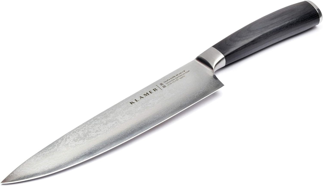 KLAMER Damast Chefmesser 20cm, extra scharfes Küchenmesser, echter japanischer Damaststahl, Fleischm