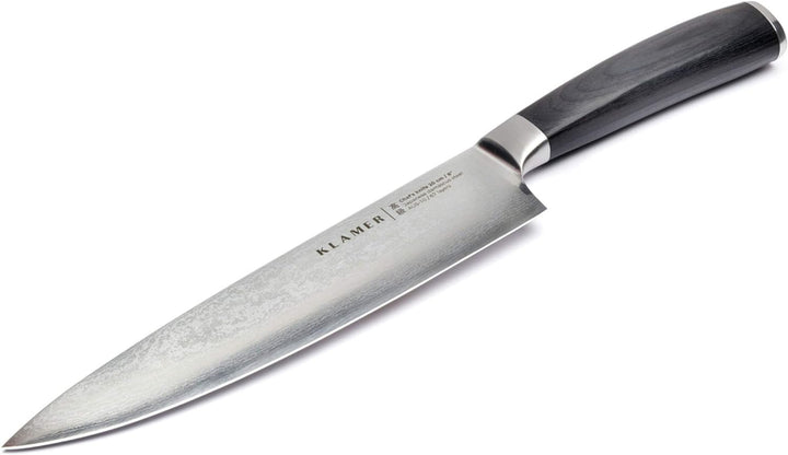KLAMER Damast Chefmesser 20cm, extra scharfes Küchenmesser, echter japanischer Damaststahl, Fleischm