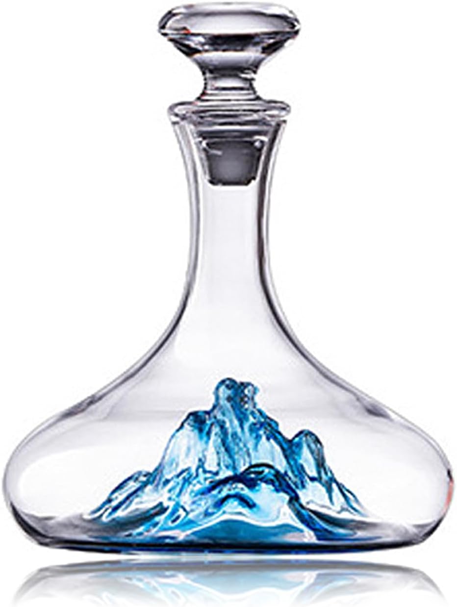 Lvpradior Kristallglas-Weindekanter, luxuriöse Weinkaraffe mit integriertem blauen Eisberg-Wasserfal