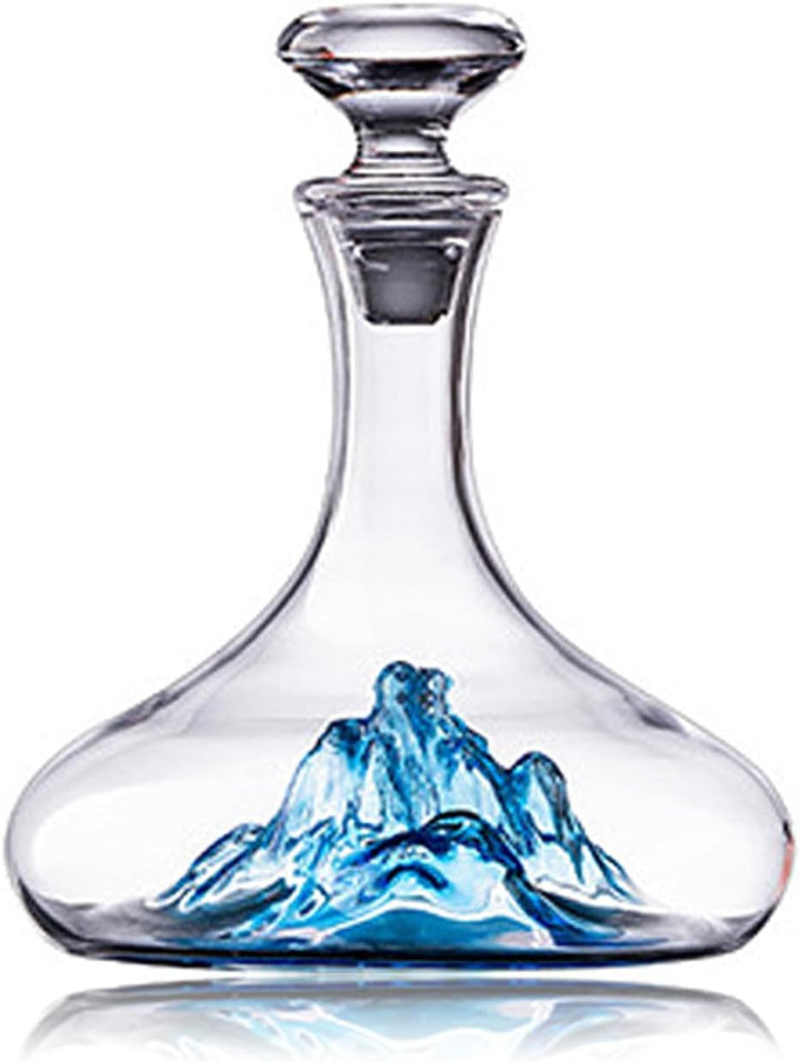 Lvpradior Kristallglas-Weindekanter, luxuriöse Weinkaraffe mit integriertem blauen Eisberg-Wasserfal