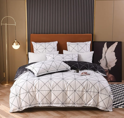 Luofanfei Kariert Bettwäsche 200x200cm 3 Teilig Microfaser Bettbezug Streifen Geometrisch Schwartz M