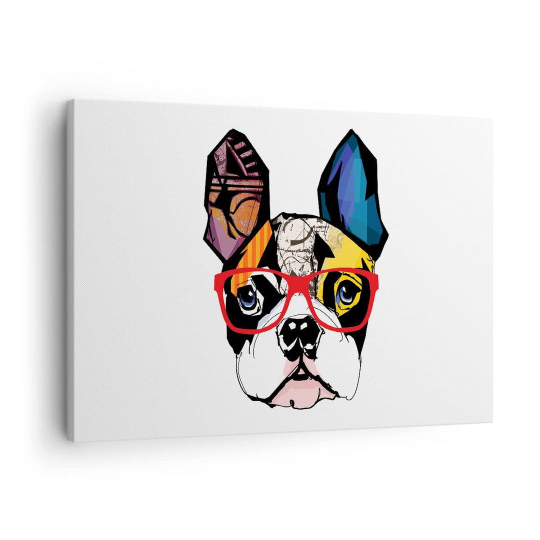 Bilder auf Leinwand Hund Brille Bunt Bulldogge Leinwandbild 70x50cm Wandbilder Dekoration Wohnzimmer