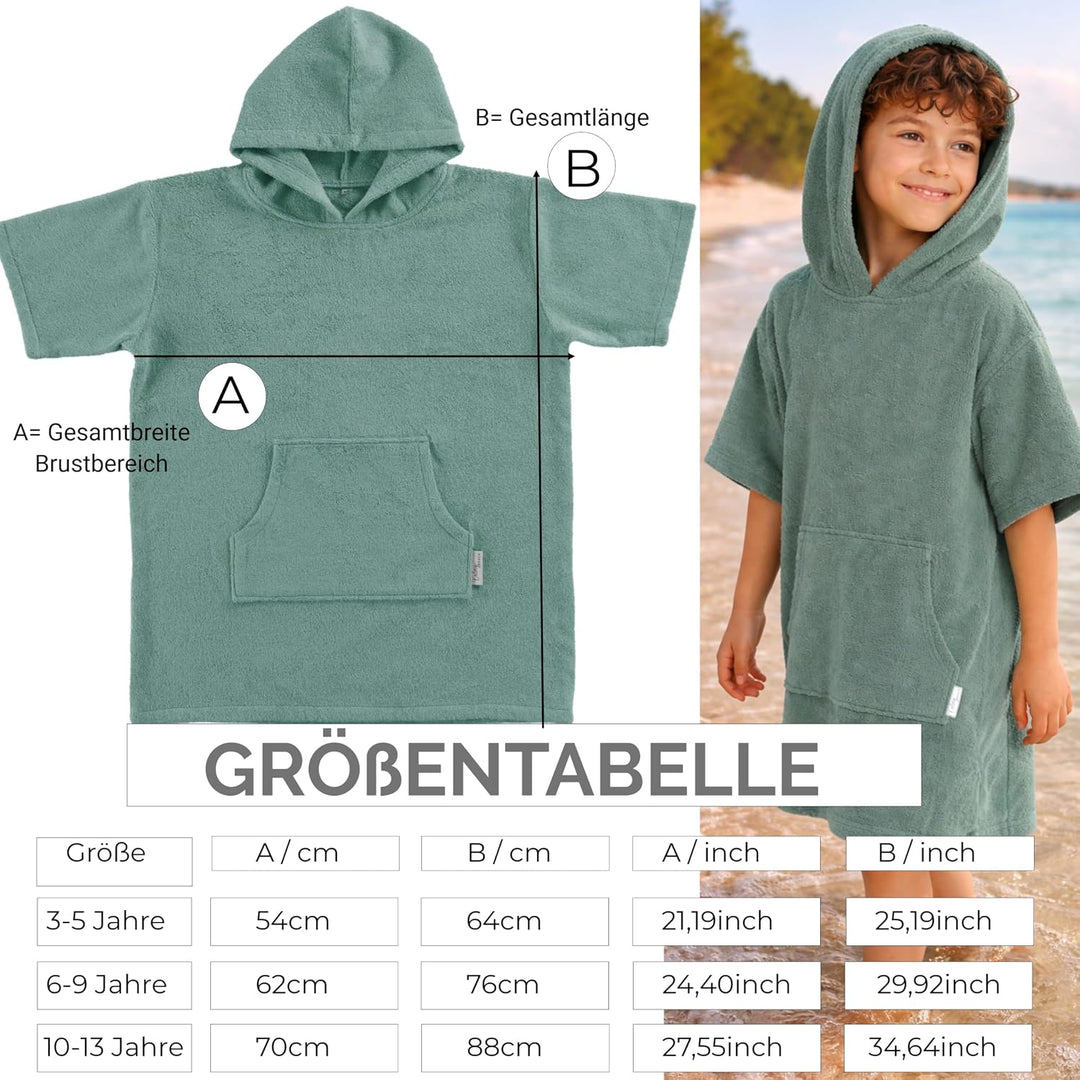 Frottee Badeponcho Kinder Jungen - Mädchen Surf Poncho 100% Baumwolle Strandponcho Handtuch mit Kapu