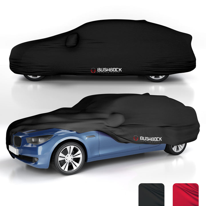 BUSHBOCK® Premium Autoabdeckung Indoor - Satin Schutzhülle Stoff - Abdeckplane Autoplane Autogarage