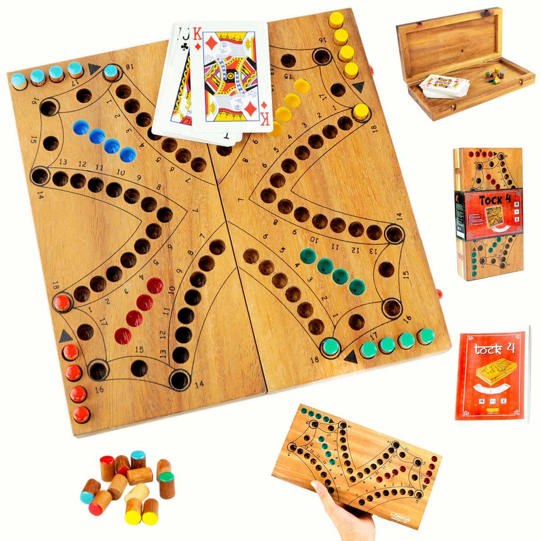 Logica Spiele Art. Tock 4 - Brettspiel aus Holz - Strategiespiel für 2/4 Spieler - Familienspiel