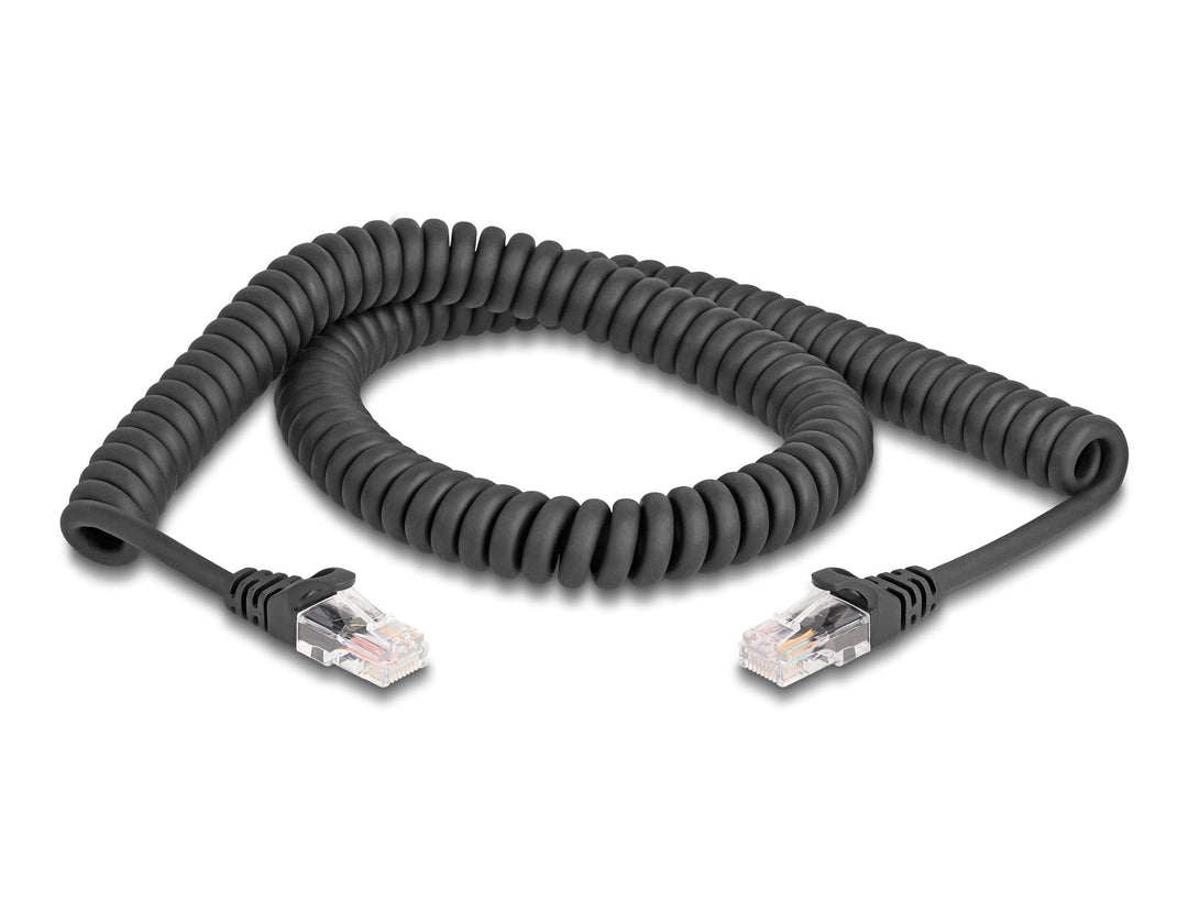 DeLOCK RJ45 Spiralkabel Stecker zu Stecker Cat.5e 2 m schwarz