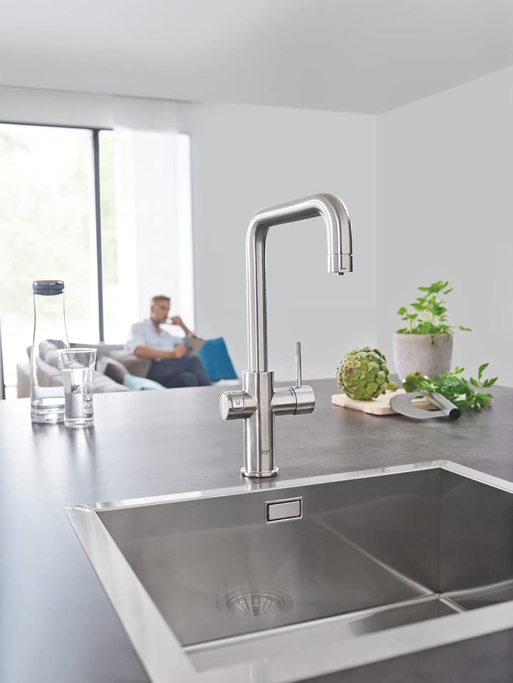 GROHE Blue Home- Starter Kit (U- Auslauf, 3 gefilterte und gekühlte Wasserarten, für GROHE Blue Filt