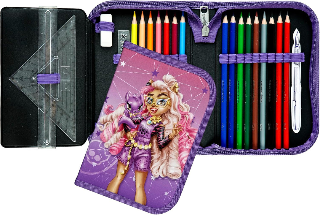 Scooli - Gefülltes Schüleretui Monster High - Federmäppchen mit hochwertigen Stiften & Zubehör - Ide