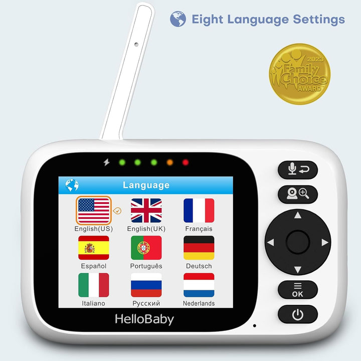 HelloBaby Babyphone mit Kamera, ferngesteuertes Schwenk-Neige-Zoom Video Babyphone und 3,2&