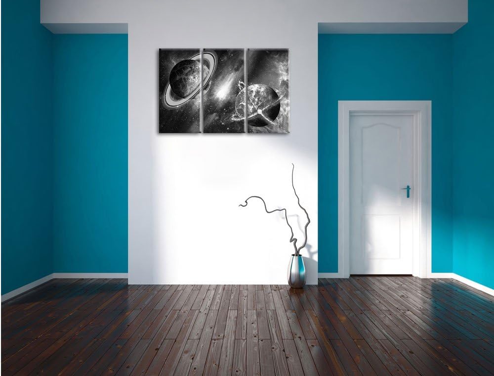 Pixxprint Ausgleich im Weltall Kunst B&W 3-Teiler Leinwandbild 120x80 Bild auf Leinwand