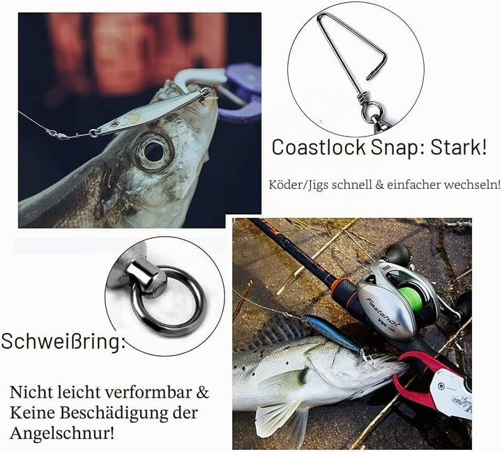 9Tong Kugellager Wirbel mit Coastlock Snap, Edelstahl geschweisster Ring für Angeln Salzwasser Stand