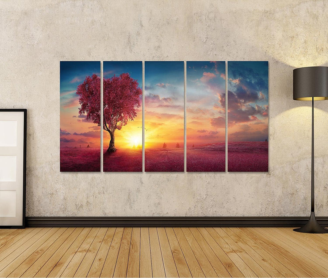 islandburner Bild auf Leinwand Herz Baum Liebe Natur Rot Landschaft Sonnenuntergang Bilder Wandbilde