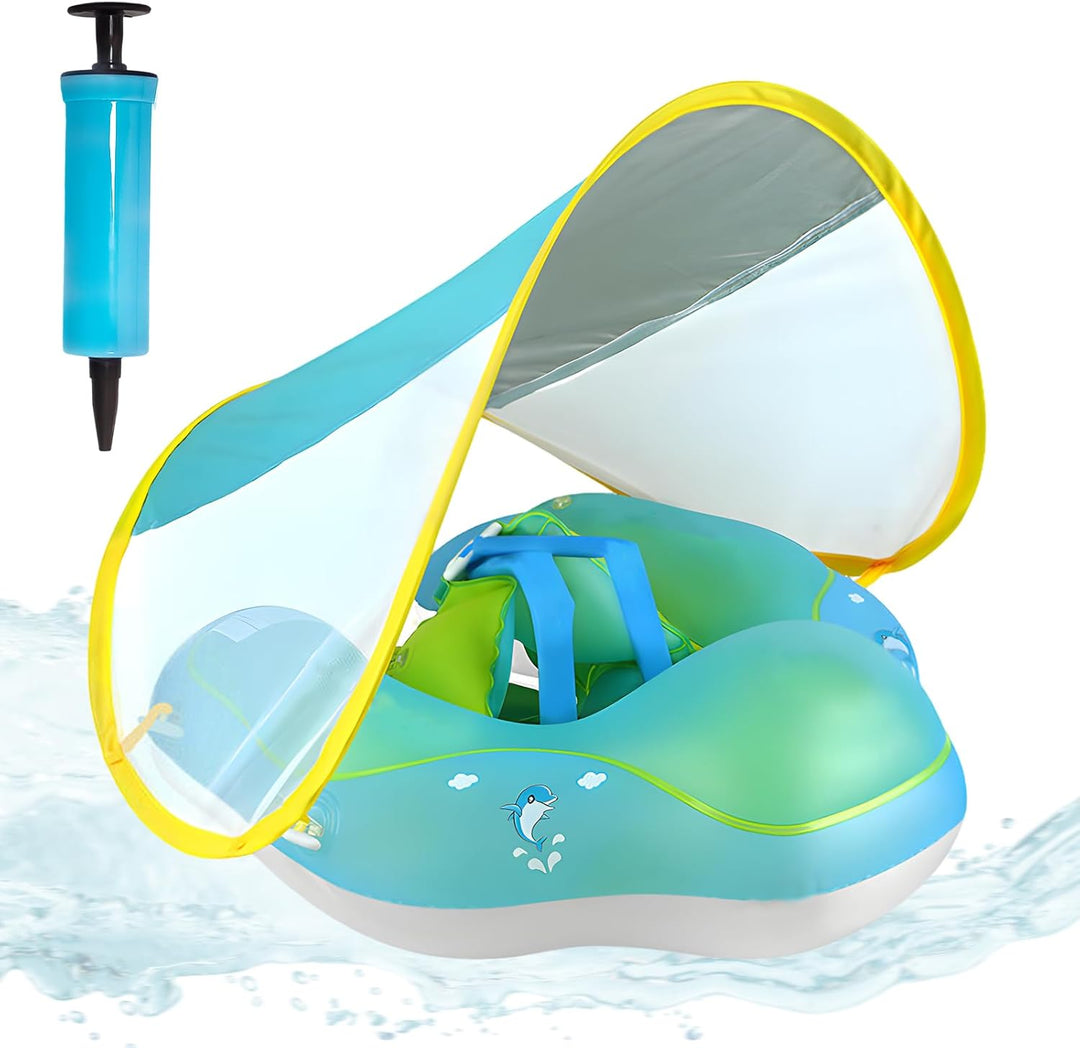 ACTOYS Schwimmreifen Baby, Schwimmring Baby, Baby Schwimmring mit Sonnendach, Schwimmhilfe Baby Schw