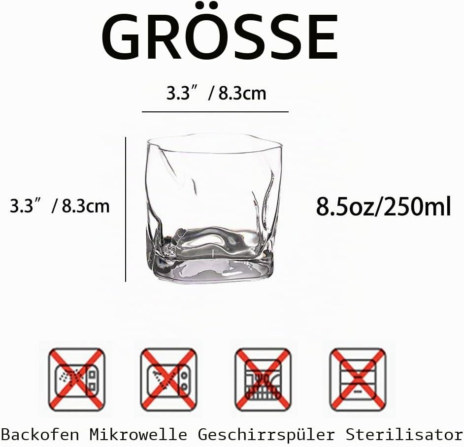 Unregelmässige Whiskygläser Set Mit 2 Gekippten Falten Scotch Glass 250Ml Modischer Whiskybecher Für
