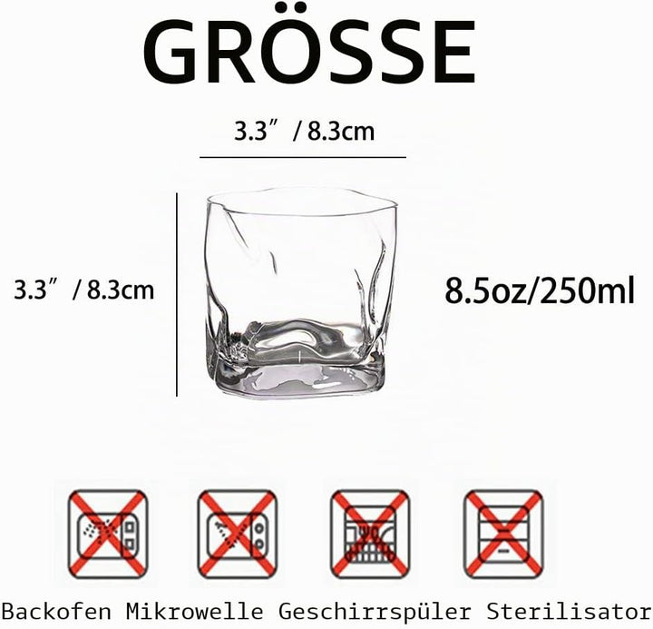 Unregelmässige Whiskygläser Set Mit 2 Gekippten Falten Scotch Glass 250Ml Modischer Whiskybecher Für