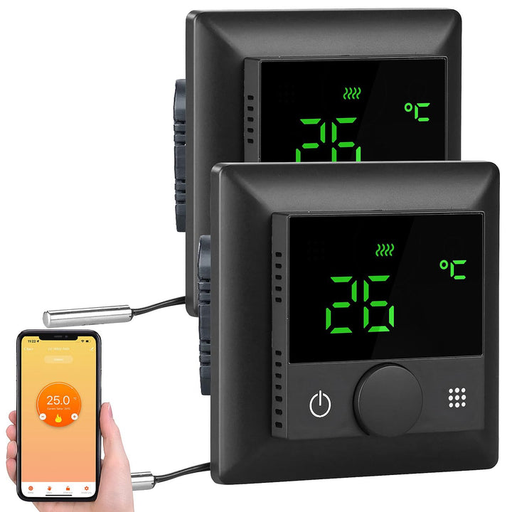 revolt Thermostat Heizung WLAN: 2er-Set WLAN-Fussbodenheizungs-Thermostate mit Sprachsteuerung, schw