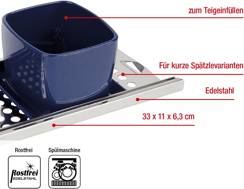 EUROHOME Spätzlereibe Edelstahl Kunststoff ohne "Nase" für kurze Knöpfle - Spätzlehobel 33 x 11 x 6,