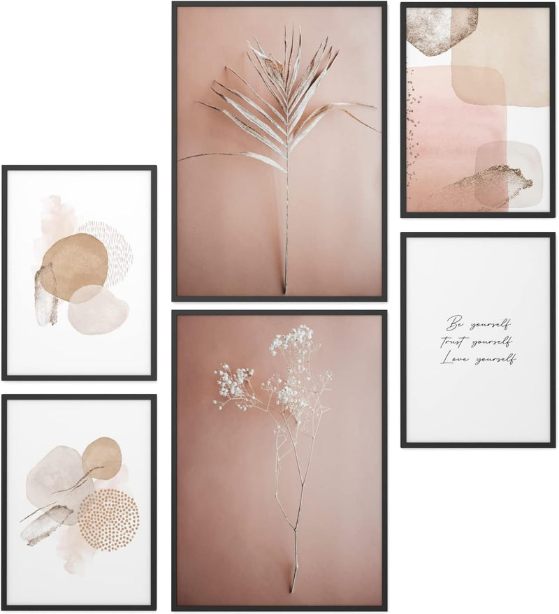 Papierschmiede® Mood Poster Set Pampas Rose, Deko Bilder Wohnzimmer, 2x DIN A3 (ca. 30x42) und 4x DI